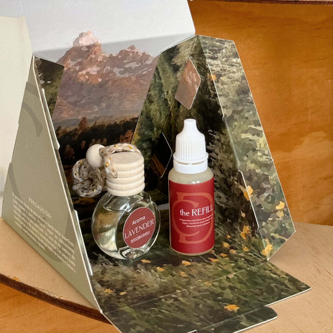 Combo Difusor y Refill para aromatizar carro | Aromas relajantes para vehículos | Difusor tradicional