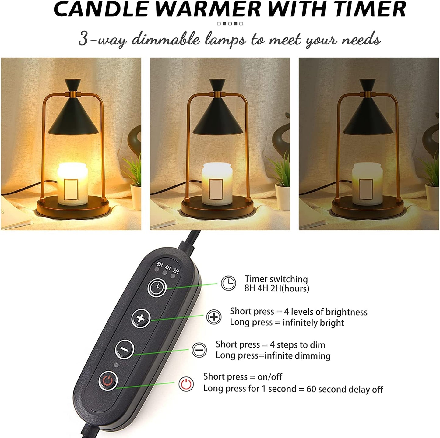 Lampara bronce platinado con temporizador - Candle Warmer Lamp